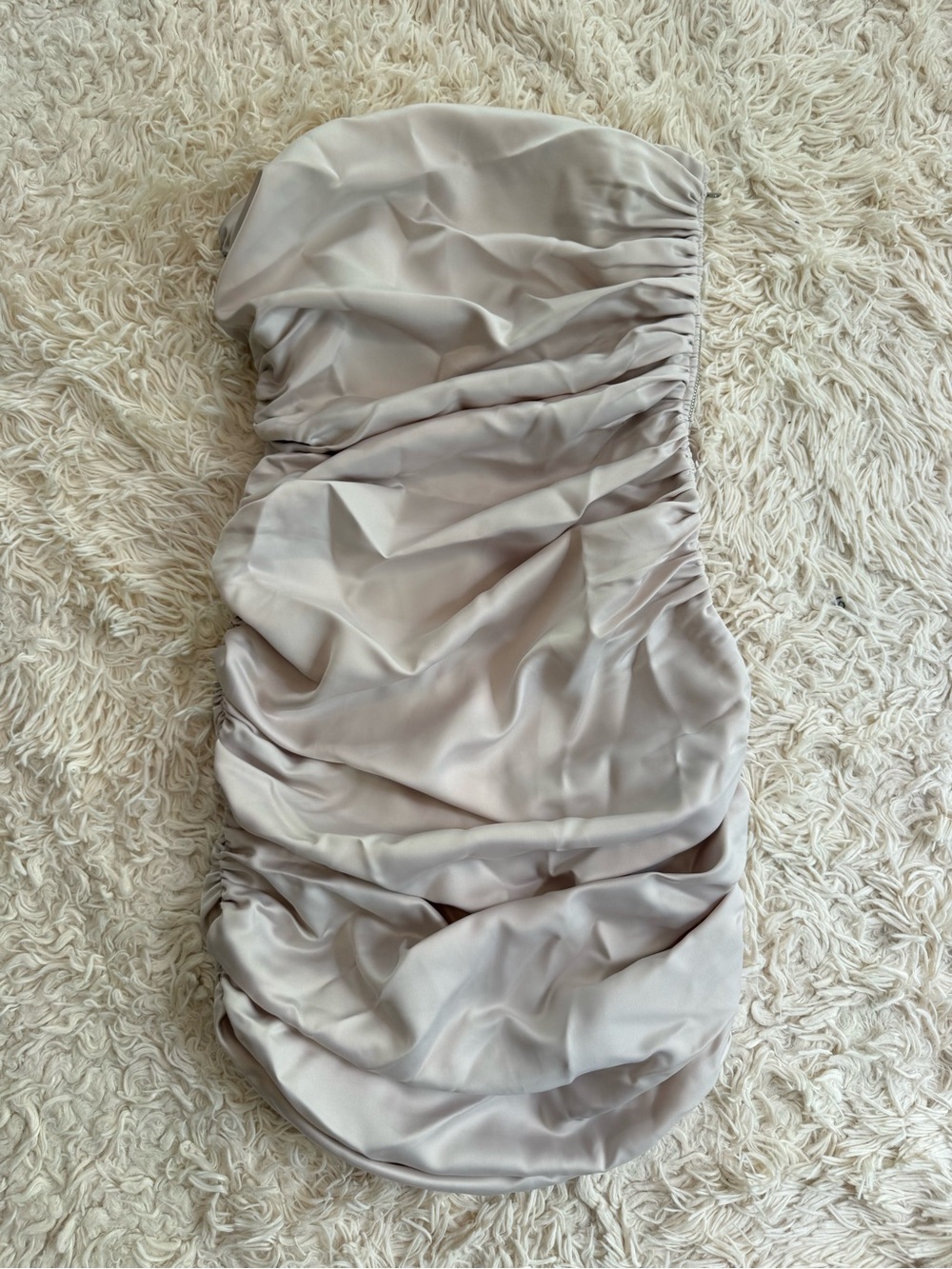 NWT Showpo Solena Ruched Strapless Bodycon Mini Dress Champagne US 2 AU 6
